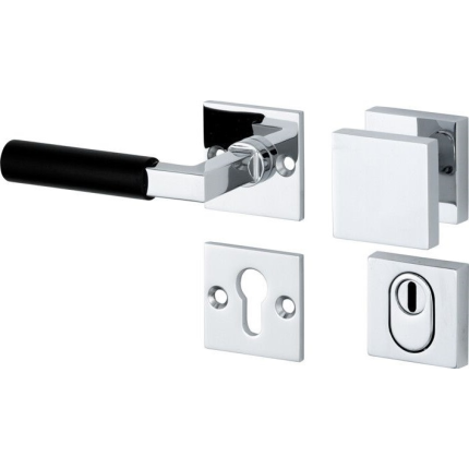 Mi Satori knop/kruk op rozet - SKG Bauhaus ebben glans chroom links