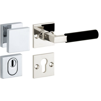 Mi Satori knop/kruk op rozet - SKG Bauhaus glans nikkel / glans chroom-zwart rechts