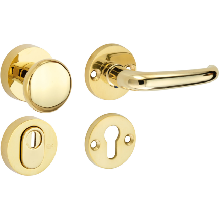 Mi Satori knop/kruk op rozet - SKG Halfsabel messing gelakt/messing PVD rechts