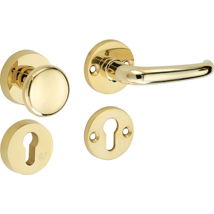 Mi Satori knop/kruk op rozet - SKG Halfsabel messing gelakt/messing PVD rechts