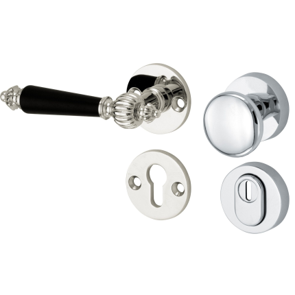 Mi Satori knop/kruk op rozet - SKG Nouveau ebben glans nikkel / glans chroom links