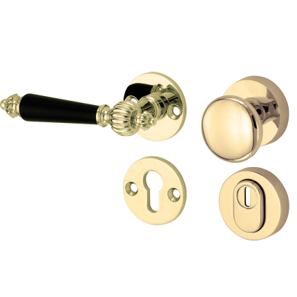 Mi Satori knop/kruk op rozet - SKG Nouveau ebben messing gelakt/messing PVD 
