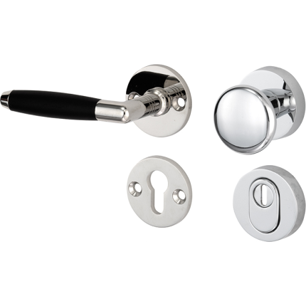 Mi Satori knop/kruk op rozet - SKG Ton ebben glans nikkel / glans chroom links
