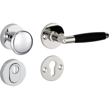 Mi Satori knop/kruk op rozet - SKG Ton ebben glans nikkel / glans chroom rechts