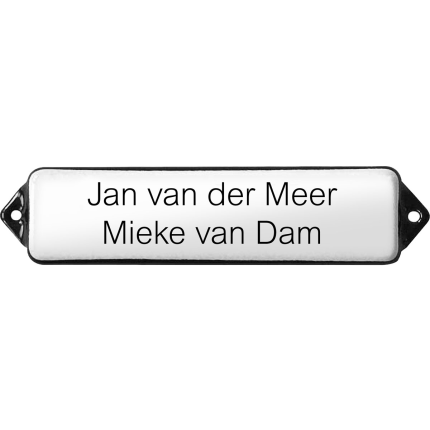 Naamplaat emaille wit, zonder kader, letters Arial, 100x30mm