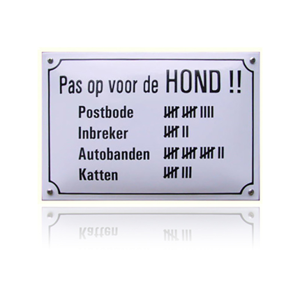 NH-48 emaille naambord 'Pas op voor de hond!'