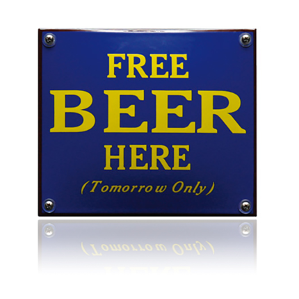 NH-97 emaille naambord 'Free beer here'