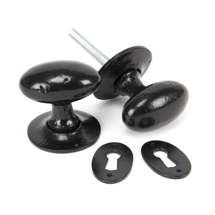 Wardlo deurknop knop 63mm/ rozet 60mm smeedijzer zwart