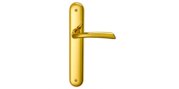 Deurklink met schild messing